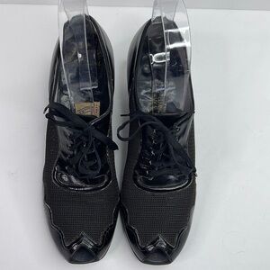 Vintage Black Mesh Peep Toe Leather Dickerson Pumps Heels 7